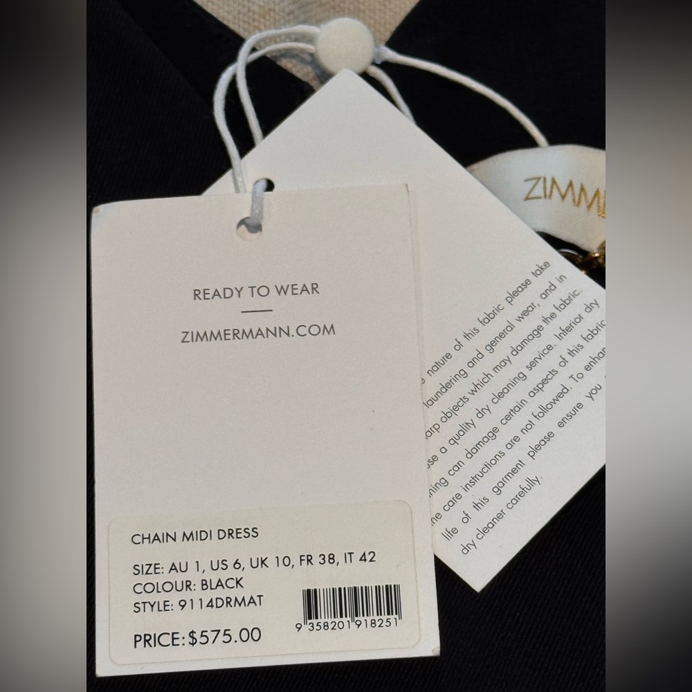 Zimmermann Black Chain-Embellished Midi Dress Size AU1-US 6, UK 10, FR 38, IT 42 - Picture 7 of 12